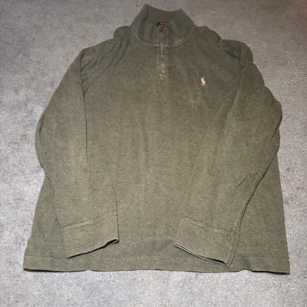 Polo Ralph Lauren Estate Rib Quarter Zip Pullover Olive Green XL Mens Sweater